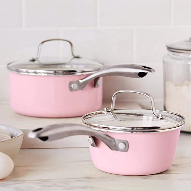 Kitchen Art Ceramic Pot set Nonstick Dishwasher Safe Cookware Set, Nonstick  Pots and Pans Set, Thermo-Spot Heat Indicator, 4 Piece, pink