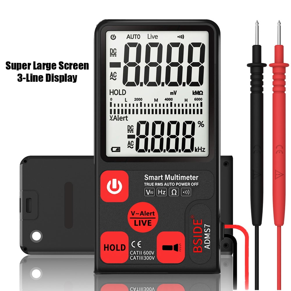 Ultra-Portable Digital Multimeter ADMS7 Large 3.5" LCD 3-Line Display Voltmeter AC DC Voltage NCV Resistance Ohm Hz Tester
