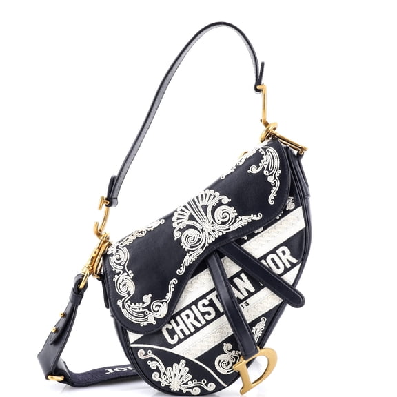 Pre-Owned Saddle Handbag Embroidered Calfskin Medium By Rebag