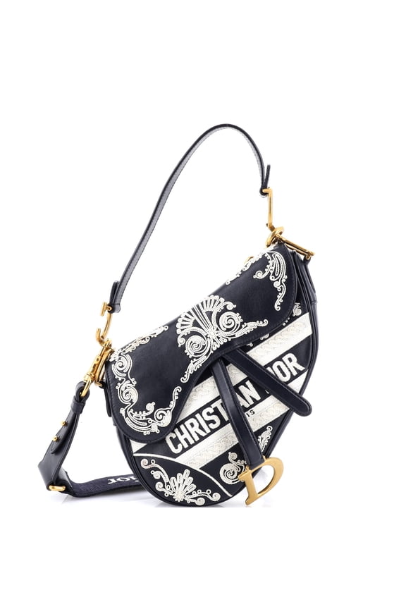 Pre-Owned Saddle Handbag Embroidered Calfskin Medium By Rebag