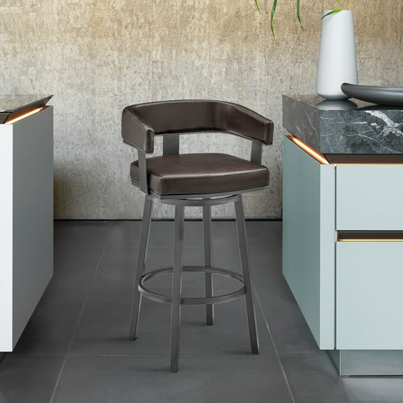 Lorin 26" Counter Height Swivel Bar Stool in Java Finish and Chocolate Faux Leather
