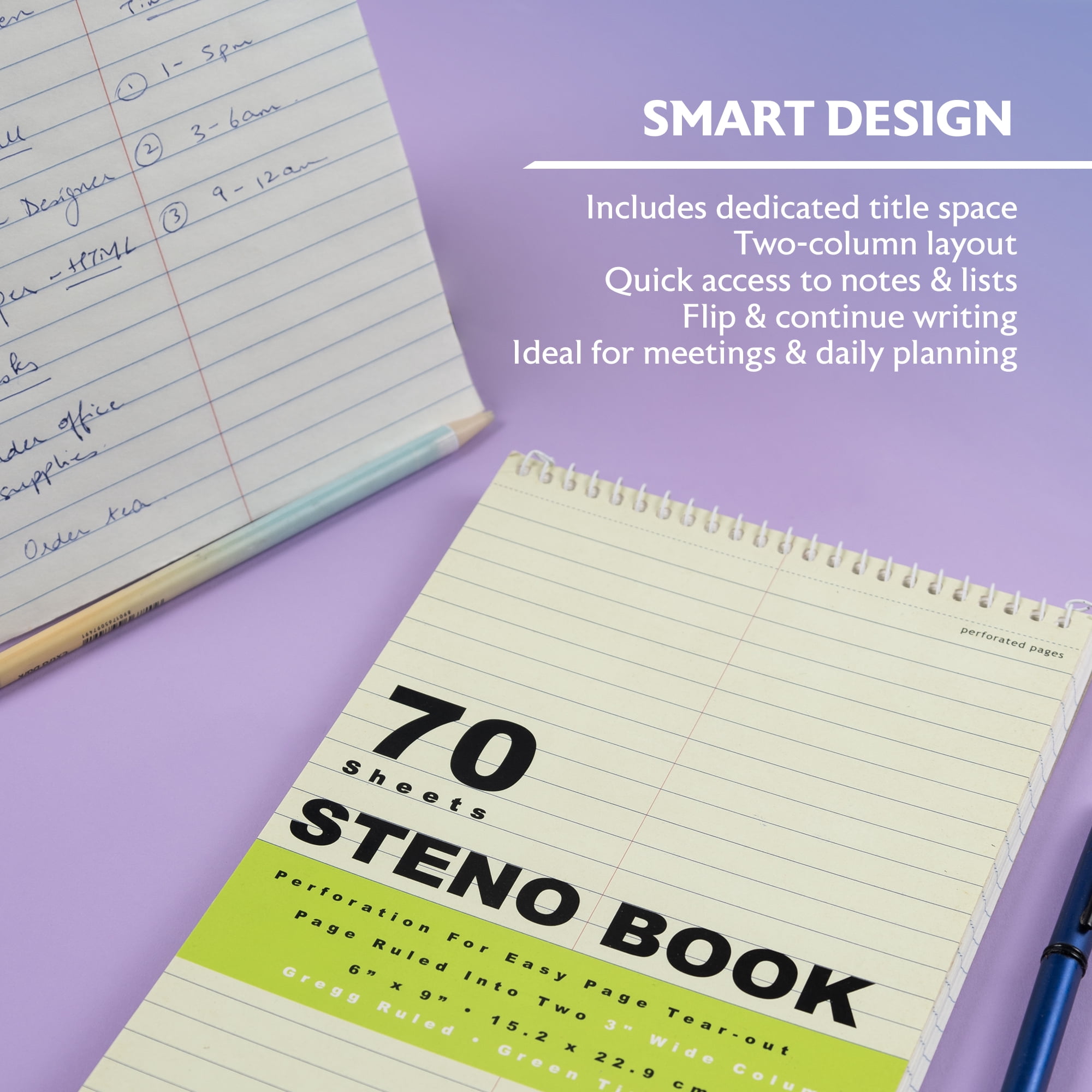 BAZIC Perforated Writing Pad, 80 Sheets 6"x9" Green Tint Gregg Ruled Steno Book, 48-Pack
