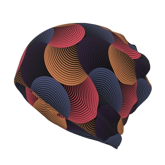 Honeii Circular Stripes Print Winter Beanie Daily Hat - Thermal Polar Fleece Ski Running Hat Skull Cap for Men and Women,Beanie