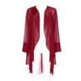 thumbnail image 3 of TiaoBug Womens Chiffon Cardigan 3D Flower Brooch Cascading Trim Bolero Jacket Long Sleeve Open Front Burgundy S, 3 of 7