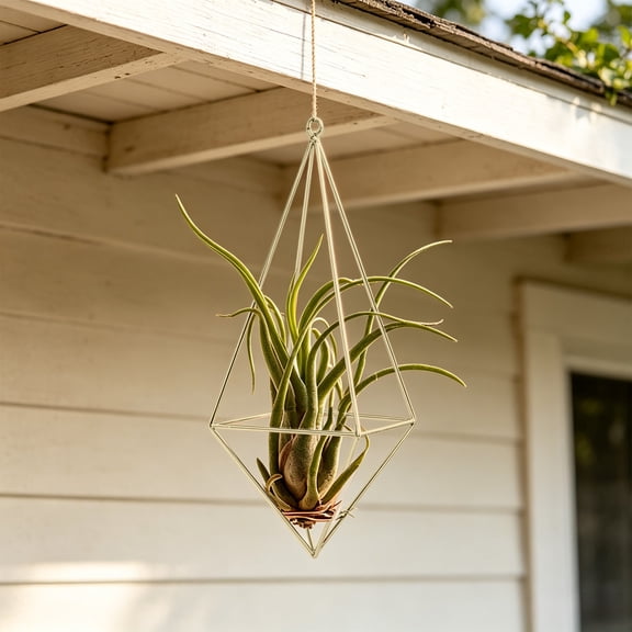 Geometric Air Plant Holder with Hanging Chain, Metal Hanging Tillandsia Holder, 3 Different Size Macrame Plant Holder, for Small Air Plants Indoor Garden Wall Decor