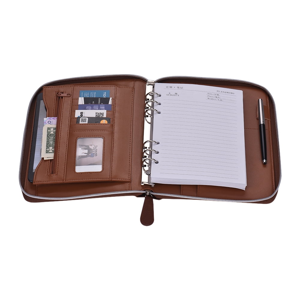 NEW PU Leather Briefcase Business Binder Padfolio Portfolio with Zippered Black 
