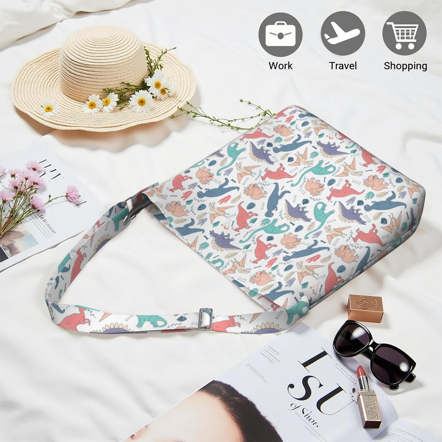 Roaring Dinosaur in Nature Crossbody Bag | Artistic Dinosaur Print Design | Lightweight Adjustable Strap Purse
