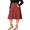thumbnail image 4 of MODA NOVA Juniors Plus Size A Line Knee Length Plaid Flare Velvet Skirt 1X Red, 4 of 5