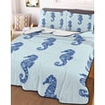 thumbnail image 3 of Quilts Twin-XL Size Bedding Set, Navy Blue Seahorse Lightweight Quilted Comforter, Summer Ocean Nautical Coastal Textured Soft Bedspread Coverlet with Pillow Covers for All Season, 68" x 98", 3 of 7