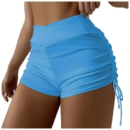 Huowey Women Plus Size Solid Color Hight Waist Bikini Bottom Swim Briefs Beachwear Brazilian Bottom Side Tie Thong Bathing Sports Yoga Shorts Skirt Swimbottom Bohemian Bathing Suit