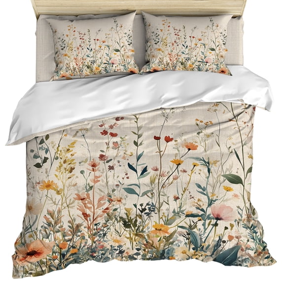 Vintage Botanical Duvet Cover Set, Spring Floral Summer Botanical Rustic Soft Duvet Cover Queen Size Bedding Set 4 Pieces, 1 Quiltcover and 2 Pillowcases with Zipper, 1 Bed Sheet for All Seasons