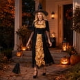 thumbnail image 6 of Witch Costume for Women, Black and Gold Long Dress with Flared Sleeves, Adult Halloween Outfit for Costume Party and Stage Performance, Black and Gold, Size L, 6 of 6