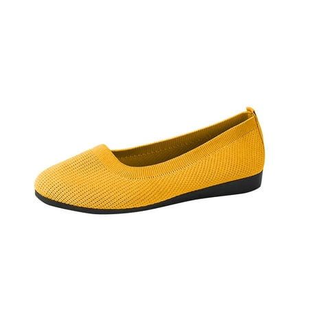 hopeusnice Clearance Women s Knit Slip On Flats Comfortable Breathable Ballerina Shoes Lightweight Soft Toe Oversized Walking Flat Shoes Yellow 38