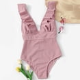 thumbnail image 5 of Uaswgudfs Women's One-Piece Swimwear with Deep Plunge Neckline, Ruffled Shoulder Accents, Stretch-Fit Design, and Flattering Silhouette for Pool Bathing Suits Pink XL, 5 of 6
