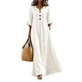 thumbnail image 2 of ClodeEU Women's V Neck Button Ruffle 3/4 Sleeve Maxi Dress with Pockets,Summer Casual Loose Flowy A Line Dress White,Women's Plus M, 2 of 9