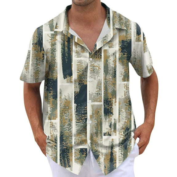 NAMTYQX Funny Hawaiian Shirts for Men Plus Size V-Neck Lightweight Button Front Short Sleeve Casual Textured Printed T Shirts for Man Beige Size 5XL