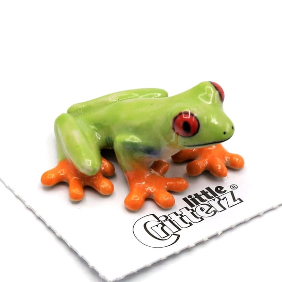 Little Critterz Green Cute Frog Red-Eyed - Tree Frog "Clinger" Hand-painted Decorative Figurine - Miniature Porcelain Figurine
