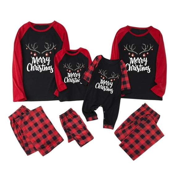 Odeerbi Christmas Pajamas for Family Holiday Long Sleeve Family Christmas Pajamas Matching Sets Dad Plaid Printed Tops Pants Set Two-Piece Sleepwear Xmas Family Matching PJs Set Multicolor
