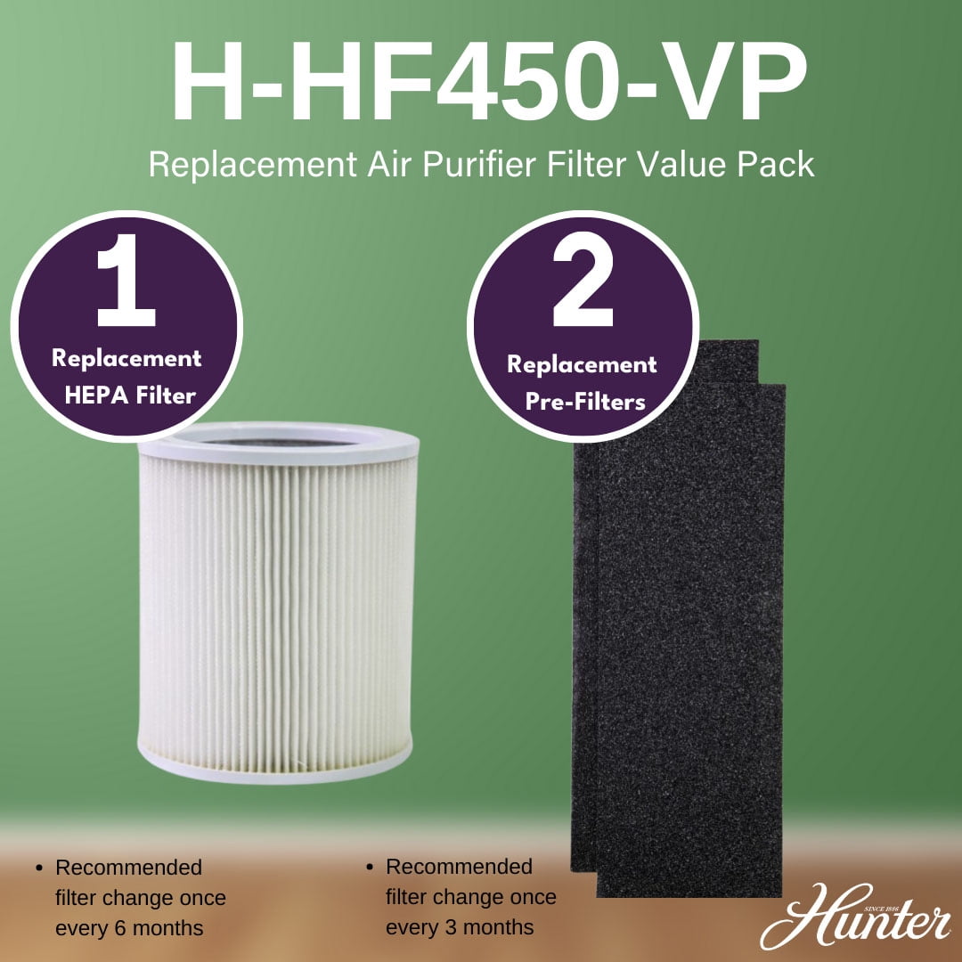 Hunter Fan Company  H-HF450-VP Replacement Filter Value Pack with HEPA EcoSilver Pre-Filter for HP450UV Air Purifier Series, 3 Piece Set, White