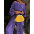 thumbnail image 3 of Txlixc Blusa femenina con pliegues irregulares y pantalones de cintura alta, azul / púrpura Txlixc moda, 3 of 4