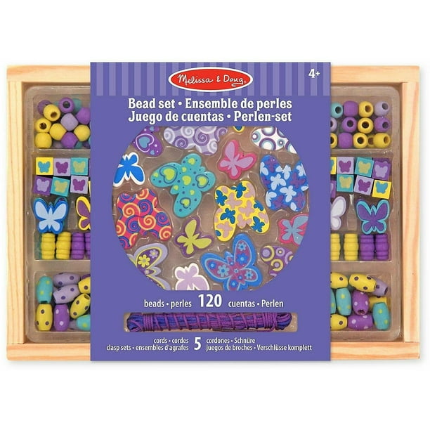 Melissa & Doug Set Di Perline In Legno Cuori E Farfalle – Oltre 120 Pezzi Con Vassoi Portaoggetti – Gioco Creativo Per Bambini 4+