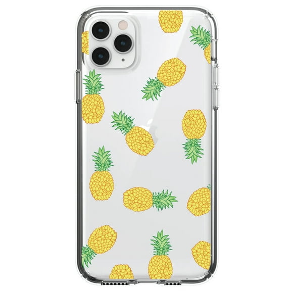 DistinctInk Clear Shockproof Hybrid Case for iPhone 12 Pro MAX (6.7" Screen) - TPU Bumper, Acrylic Back, Tempered Glass Screen Protector - Repeating Pineapple Pattern