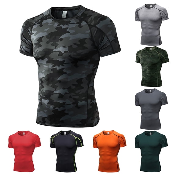 Migroa Men's Compression Short Sleeve Workout Gym T-Shirt Running Top - Cool Dry Sports Base Layer, Athletic Performance Fabric - Great for Intense Training, Marathon Running,