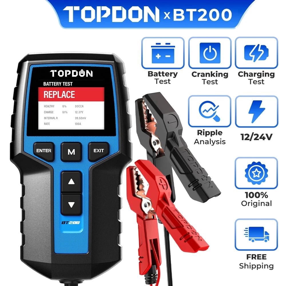 TOPDON BT100 Auto Acid Car Battery Tester, 12V 100-2000 CCA