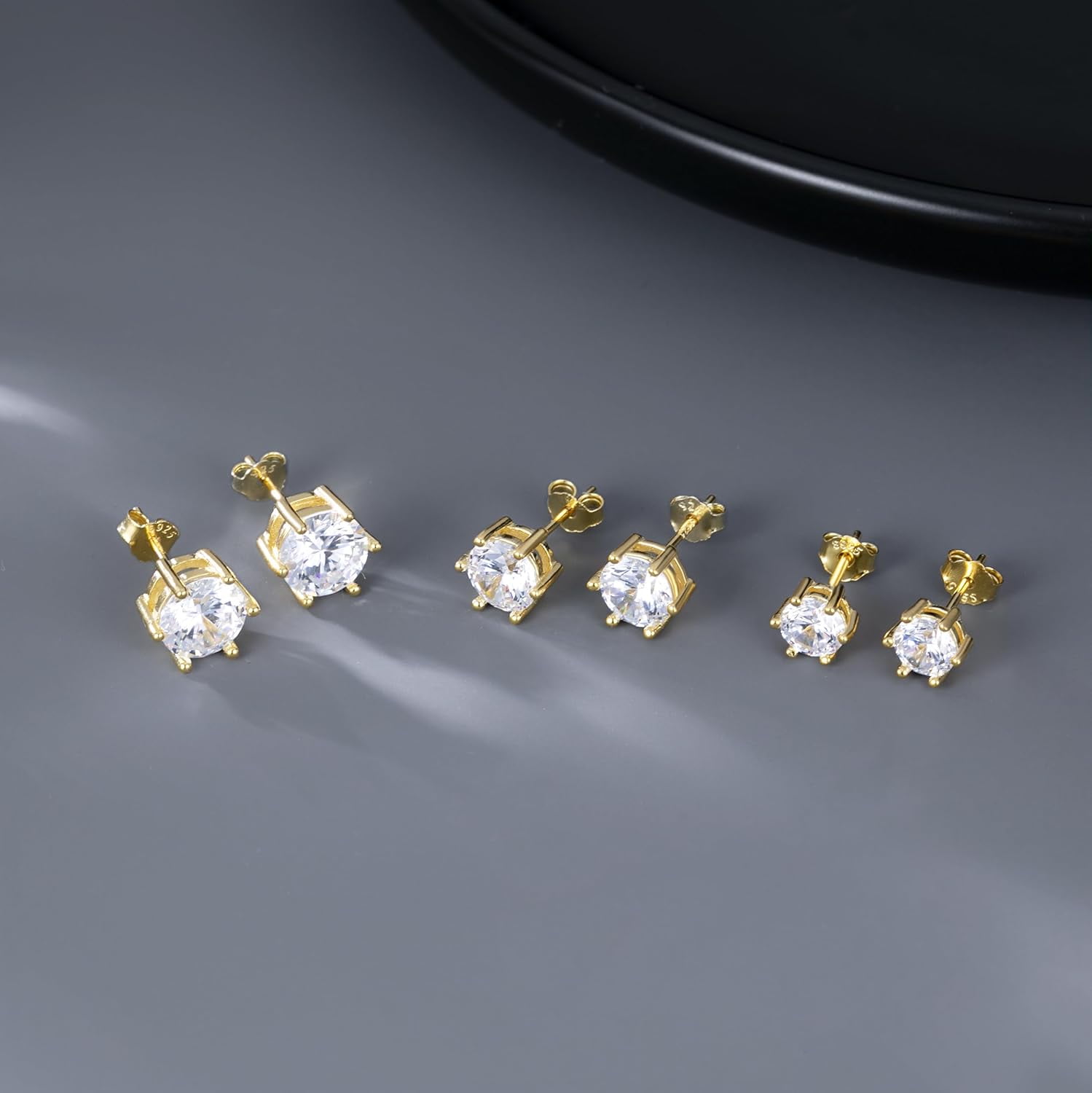 Solid 925 Sterling Silver Cubic Zirconia Stud Earrings for Women Teens Round CZ Stud Earrings 3 Pairs Stud Earrings Set Simulated Diamond Studs