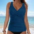 thumbnail image 2 of HCNTES Womens Tankini Top Only Ruched Tummy Control Bathing Suit Top Modest Swim Tank Top No Bottom(Navy,S), 2 of 9