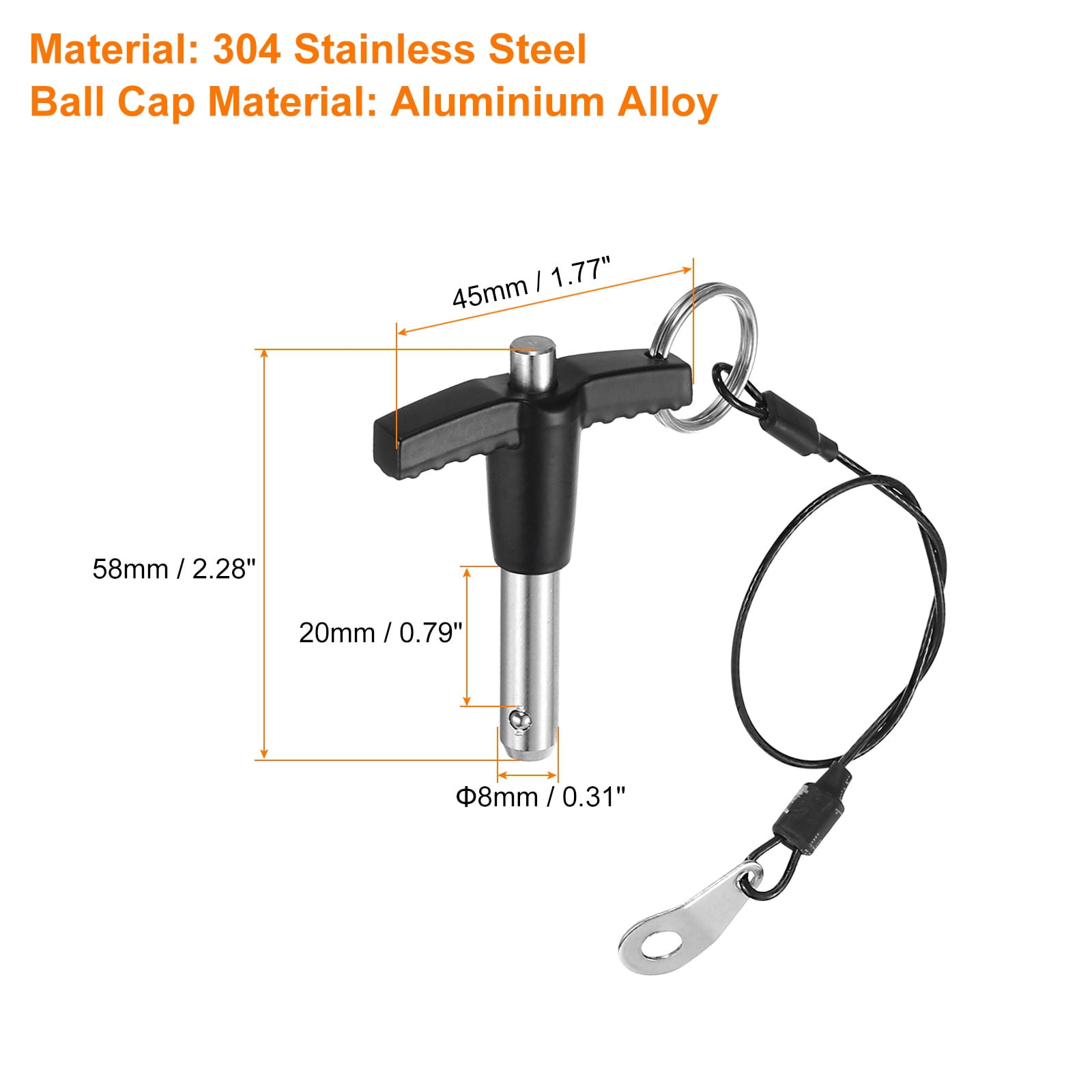 Uxcell 4Pack T Handle Lock Pins, 8mm x 20mm Usage Length Stainless Steel Push-Button Quick Release Pin