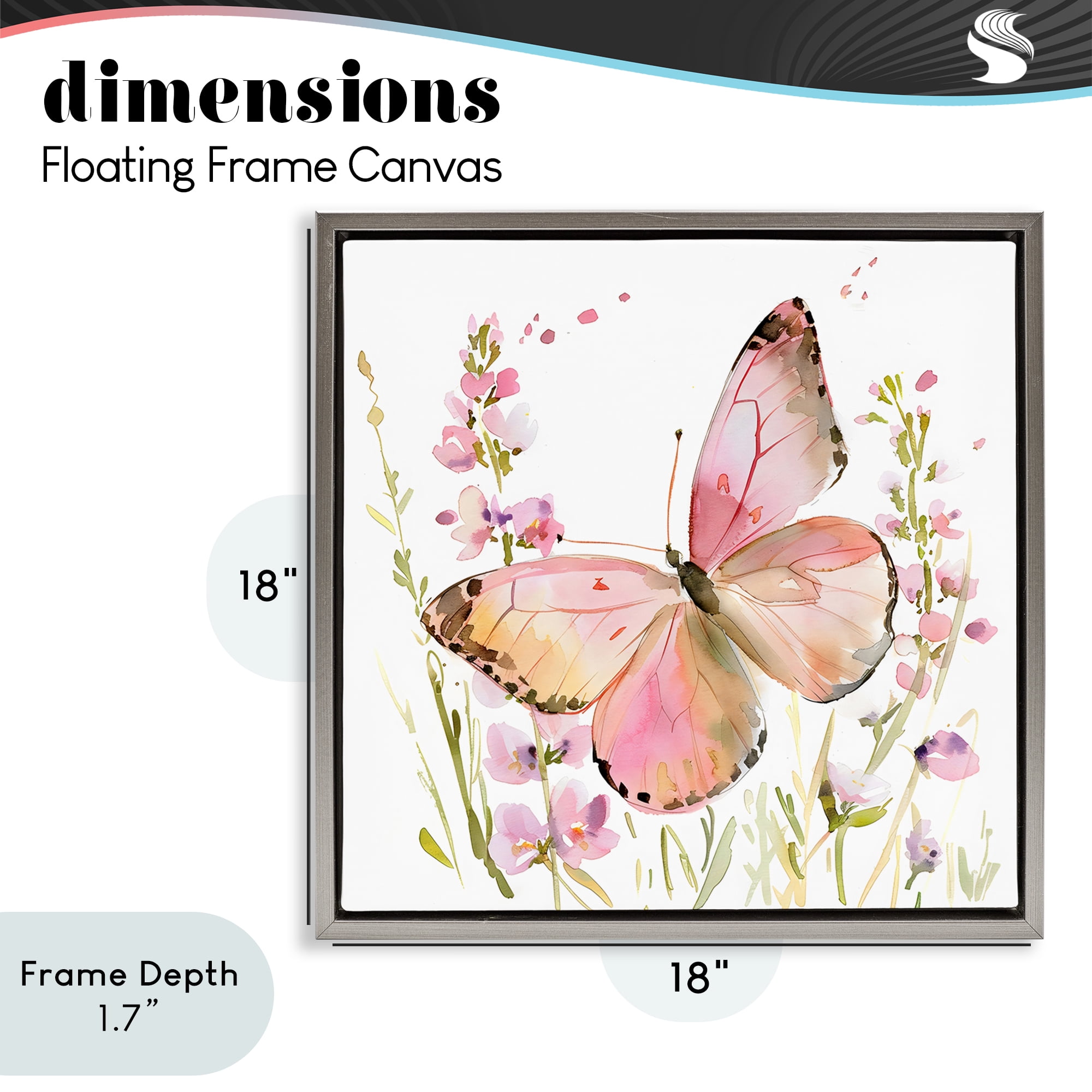 Stupell Industries Colorful Spring Butterfly Pink Gray Framed Floater Canvas Wall Art, design by Creative Studio