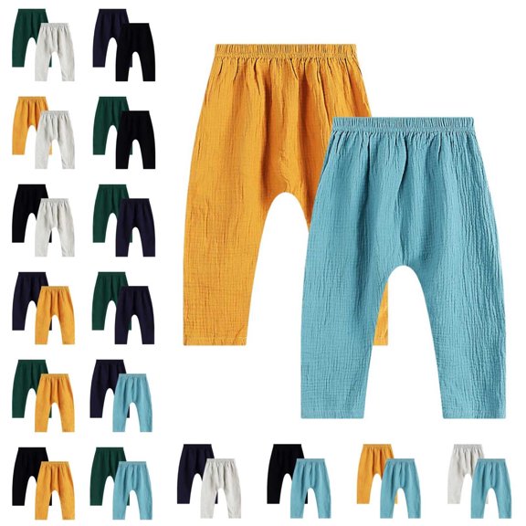 ITSAME Boys Girls Cotton Pants 2-Pack Elastic Waist Breathable Loose Fit Kids Soft Comfy Casual Pants Gray Size 3T