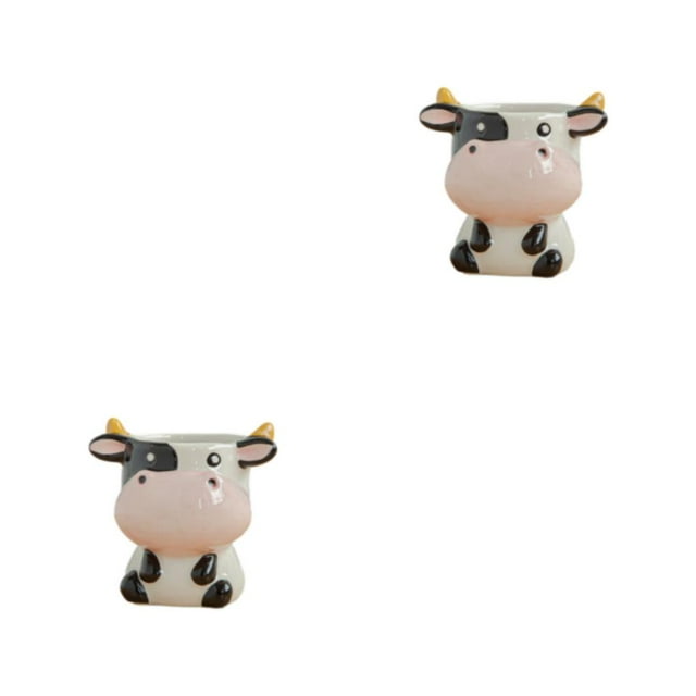 Transemion Gardens Beauty With Animal Planter - Eco-friendly Materials Easy To Maintain Small Ceramic Plant Pot cow 2Set
