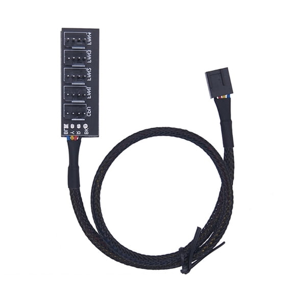 PWM Fan Adapter Hub 5 Way Splitter for 4Pin Computer Motherboards Fan Speed Controller with 40CM Braided Cable