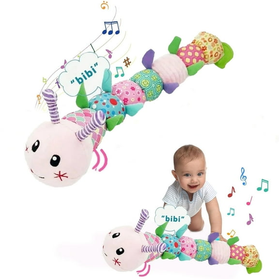 Baby Toys 0-6 Months, Musical Caterpillar Sensory Soft Stuffed Toys for Girl Boy Gifts, Pink