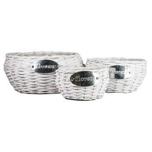 Gardener Select GSAL1767 3 Piece White Wood Round Flower Basket