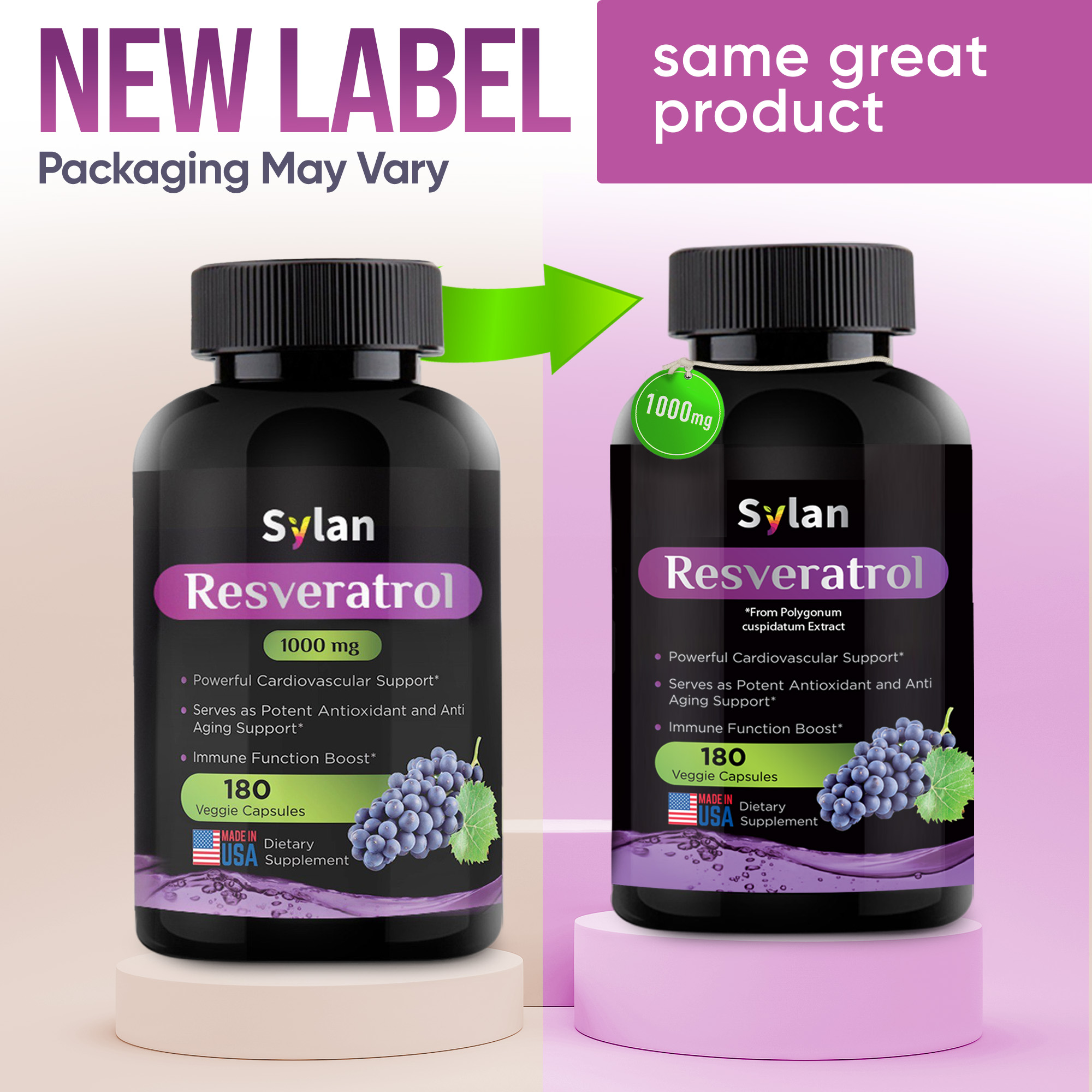 Sylan Trans Resveratrol Supplement 1000mg Polyphenols Supplement 180 Capsules Veggie Non-GMO Made in USA