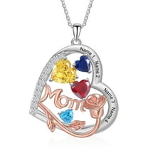 Mementos Customized Brass Heart Family Women's (Mother's) Necklace with 4 Birthstones and Names