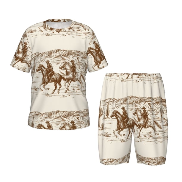Balery Western Desert Cowboys1 Conjunto de Pijama Infantil de Manga Corta con Estampado – Ropa de Dormir de Algodón Suave-3X-Large