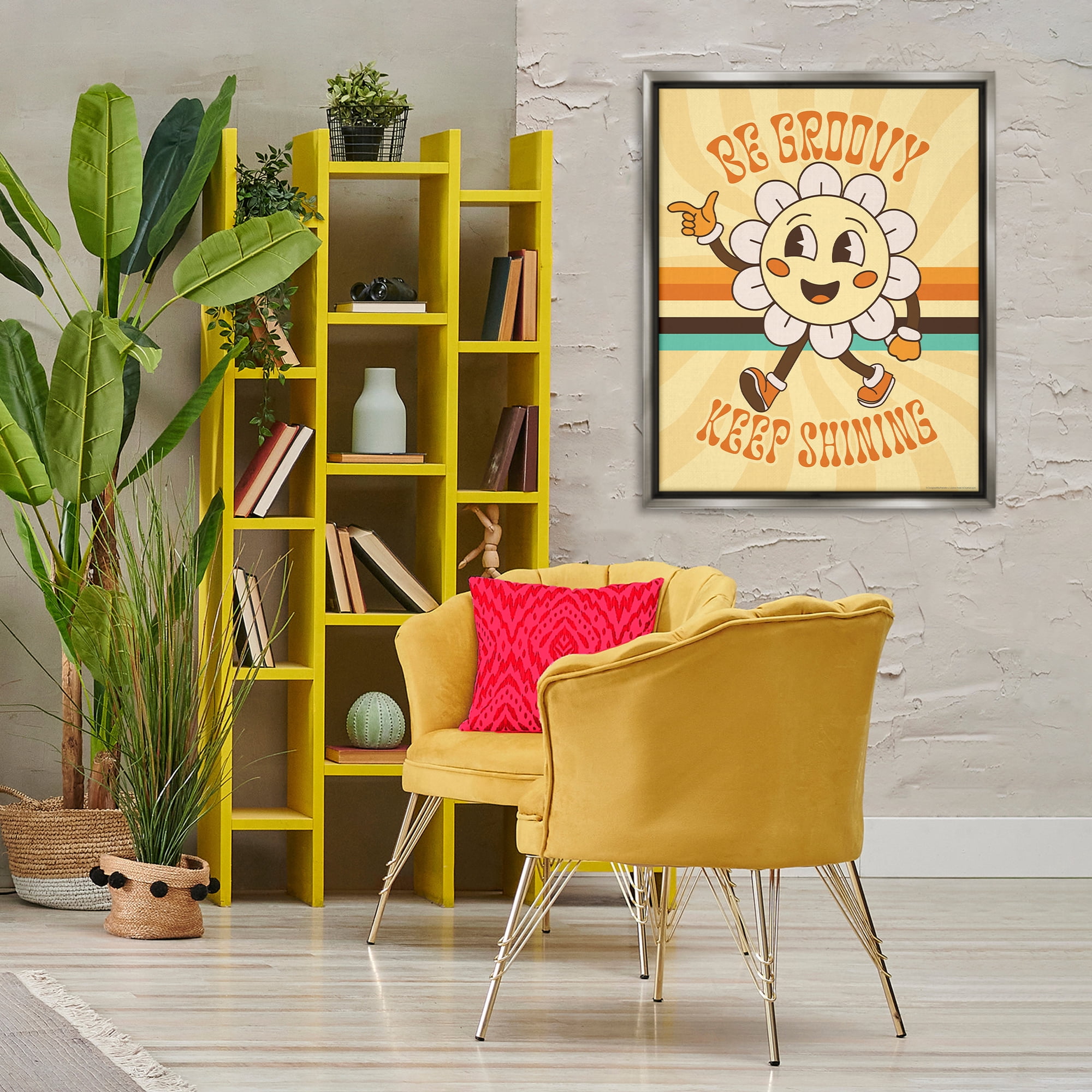Stupell Industries Be Groovy Keep Shining Text & Numbers Painting Gray Floater Framed Canvas Art Print Wall Art, 25 x 31