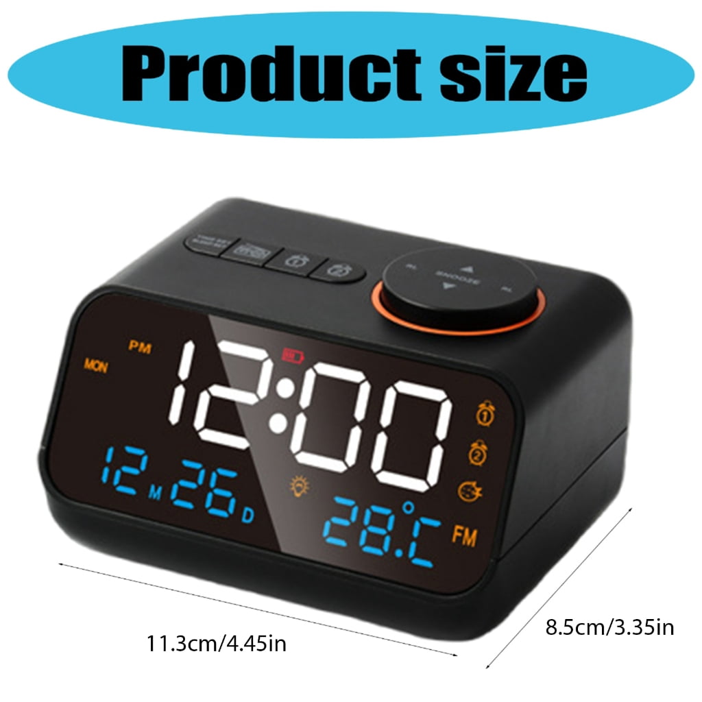 T-HOTLYST Digital Table Clock Bedside Clock with Voice Control Activation Calendar FM Radio, and 4 Color Display Multiple Function