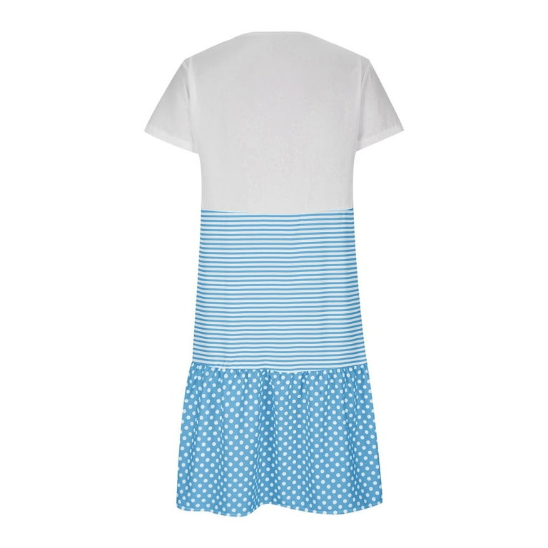 Casual Polka Dot Patchwork O Neck Short Sleeve Two Pieces(5 Colors) Casual Polka Dot Patchwork O Neck Short Sleeve Two Pieces(5 Colors)