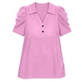 thumbnail image 5 of LWITHSZG Womens Tops Dressy Casual Collared V Neck Puff Short Sleeve Shirts Loose Fit Summer Basic Tees Business Office Work Blouses S-XXL, 5 of 5