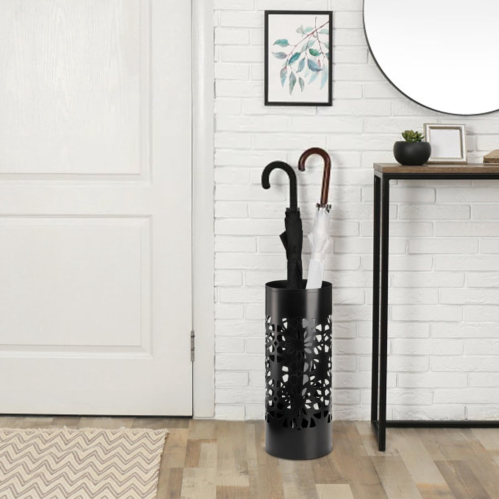 Metal Umbrella Holder  Free Standing Stand For Entryway Canes Walking Sticks Home Office 6.7" X 16.5" Round Black