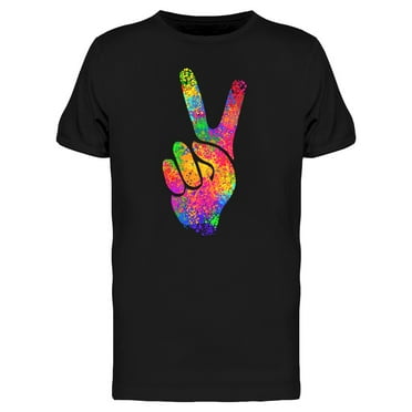 Colorful Hippie Peace Sign Hand T-Shirt Men -Image by Shutterstock, Male Large