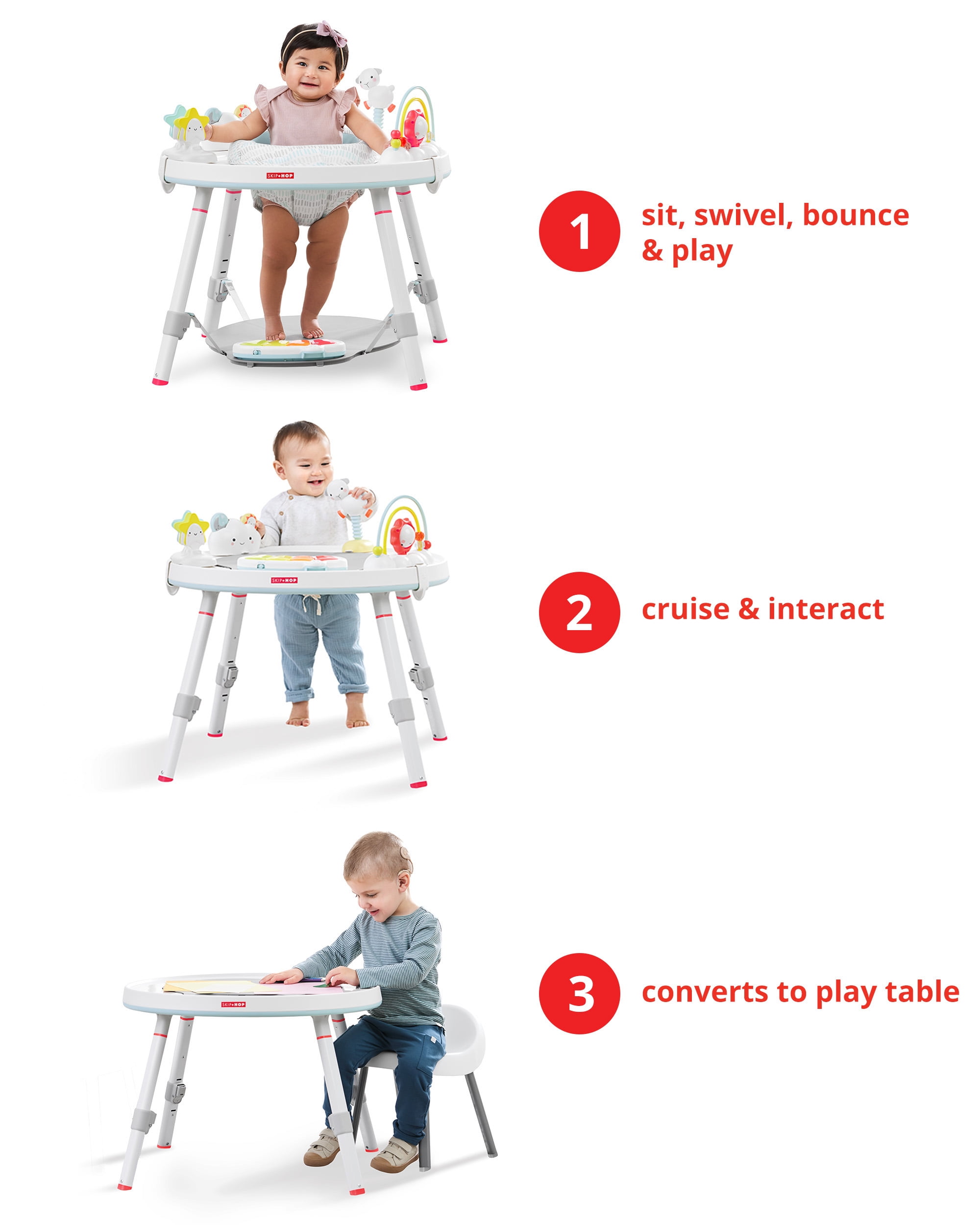 Skip Hop Baby Activity Center: Interactive Play Center with 3-Stage Grow -with-Me Functionality, 4mo+, Silver Lining Cloud 
