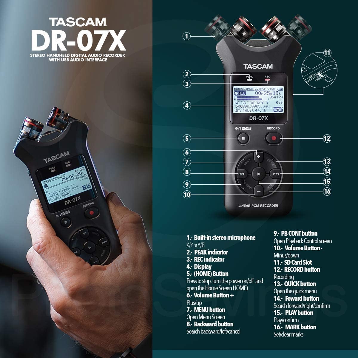 Tascam DR-07X Stereo Handheld Digital Audio Recorder with USB