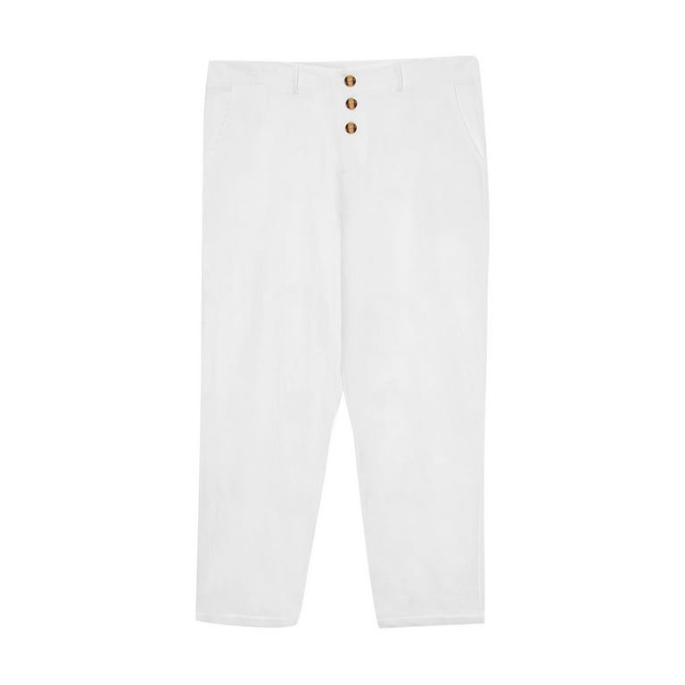 Ovticza Men's Cotton Linen High Waist Wide Leg Pants Loose