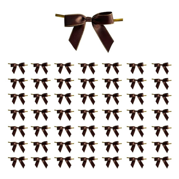 Btomtd 2.75"x1.96" 50pcs Hand Tied Ribbon Bow for Baking Cake Gift Packaging and Finished Boxes Rimmed Ribbon Bows and Ornaments for Celebrations, Brown